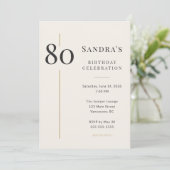 Elegant Cream & Gold 80th Birthday Einladung (Stehend Vorderseite)