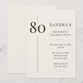 Elegant Cream & Gold 80th Birthday Einladung (Vorne/Hinten)