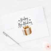Elegant Cream & Gold Luxury Happy Birthday Runder Aufkleber (Umschlag)