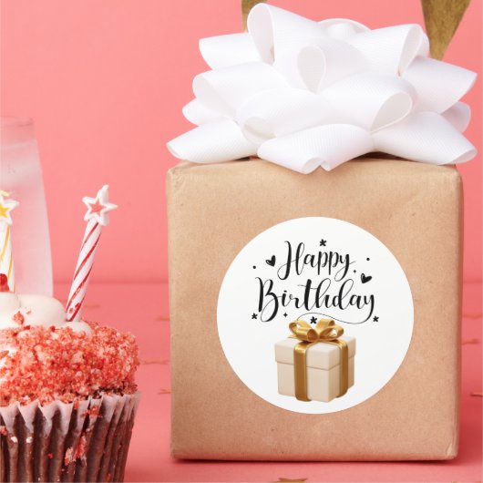 Elegant Cream & Gold Luxury Happy Birthday Runder Aufkleber (Party)