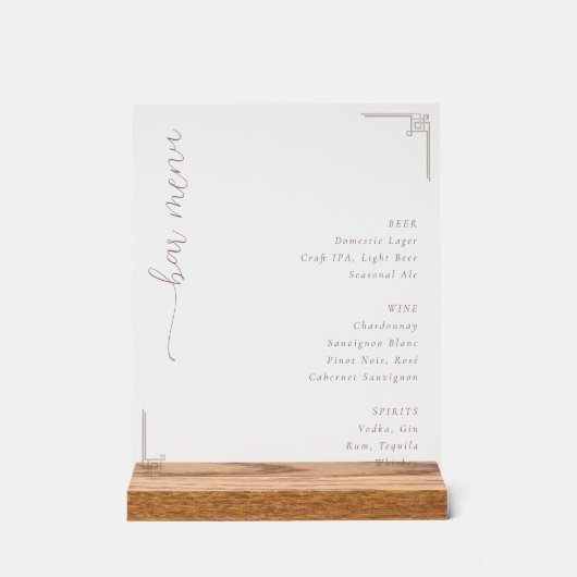 Elegant Cream Minimalist Bar Menu Acrylschild (Vorderseite)