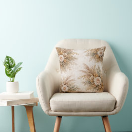 Elegant Cream Rose Boho Botanical Bouquet Kissen