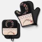 Elegant cream rose clay and black ofenhandschuh & Topflappen-Set (Vorderseite/Rückseite)