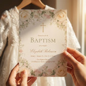 Elegant Cream Rose Floral Cross Baptism Einladung