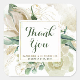Elegant Creme Floral Wedding Vielen Dank Quadratischer Aufkleber