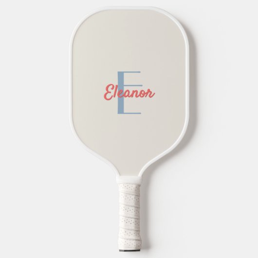 Elegant Creme-monogramm Anfangsbuchstabe Name Pickleball Schläger (Vorderseite)