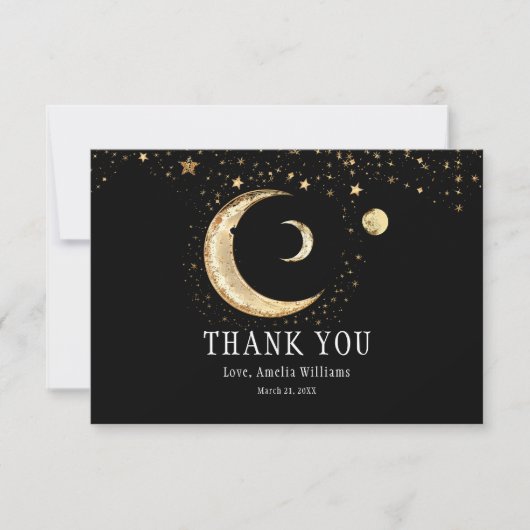 Elegant Crescent Moon Celestial Gold Vielen Dank Dankeskarte (Vorderseite)