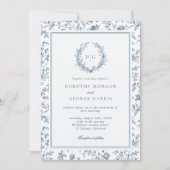 Elegant Crest Blue Chinoiserie Wedding Einladung (Vorderseite)