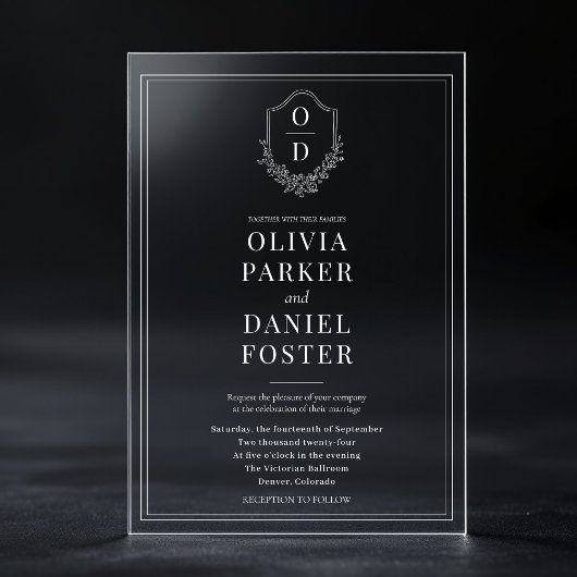 Elegant Crest Monogram Luxury Wedding Acryleinladungen