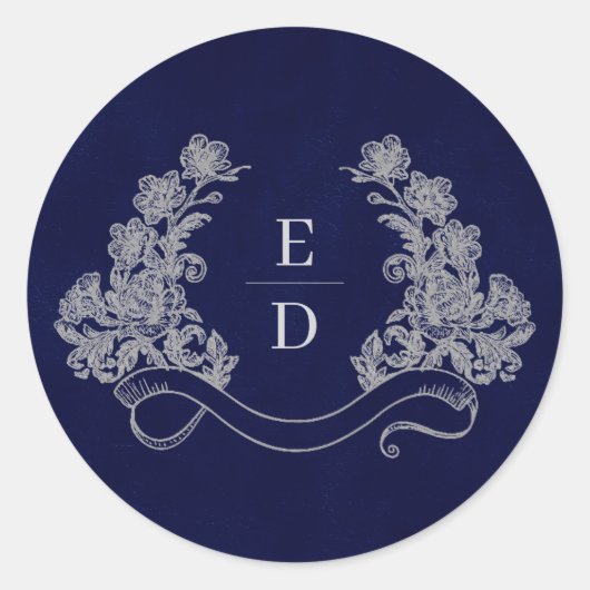 Elegant Crest Monogram Navy Heritage Wedding Runder Aufkleber (Vorderseite)