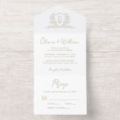 Elegant Crest Monogram Script Wedding All-in-One-Einladung (Innenseite)