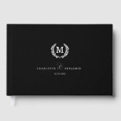 Elegant Crest Monogram Wedding Black Gästebuch (Vorderseite)