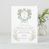 Elegant Crest Monogram Wedding Invitation Einladung (Stehend Vorderseite)
