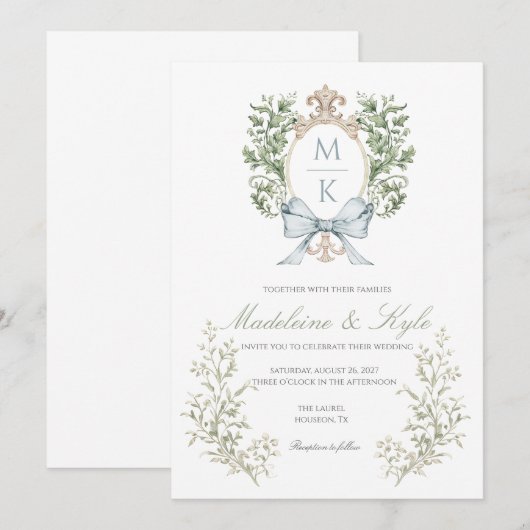 Elegant Crest Monogram Wedding Invitation Einladung (Vorne/Hinten)
