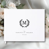Elegant Crest Monogram Wedding White Gästebuch