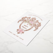 Elegant Crest Pink Bow Baptism Rose Gold Folieneinladung (Gedreht)
