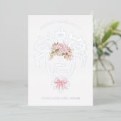 Elegant Crest Pink Bow Baptism Silver Folieneinladung (Stehend vorne)