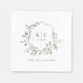 Elegant Crest Sage Watercolor Wedding Logo Serviette (Vorderseite)