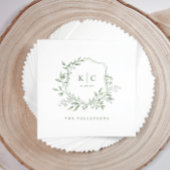 Elegant Crest Sage Watercolor Wedding Logo Serviette