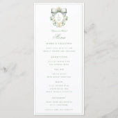 Elegant Crest w/ Sage Green Bow | Monogram Wedding Menükarte (Vorderseite)