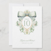 Elegant Crest with Sage Green Bow Table Number Mitteilungskarte (Vorderseite)