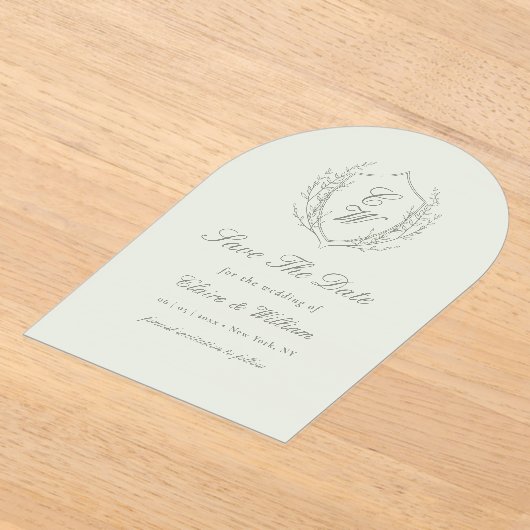 Elegant Crest Wreath Save the Date Acryleinladungen (Ablage )