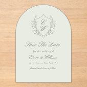 Elegant Crest Wreath Save the Date Acryleinladungen (Vorderseite)