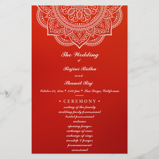 Elegant Crimson Indian Paisley Wedding Zeremony (Vorderseite)