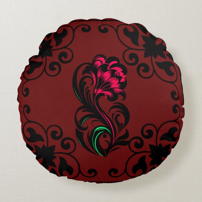 Elegant Crimson Paisley Custom Soft Rundes Kissen (Vorderseite)