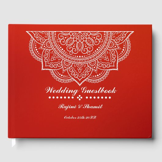 Elegant Crimson Paisley Mandala Gästebuch (Vorderseite)