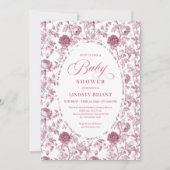 Elegant Crimson Rose Pattern Baby Shower Invites Einladung (Vorderseite)