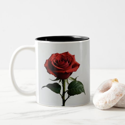 Elegant Crimson Rose Zweifarbige Tasse (Mit Donut)