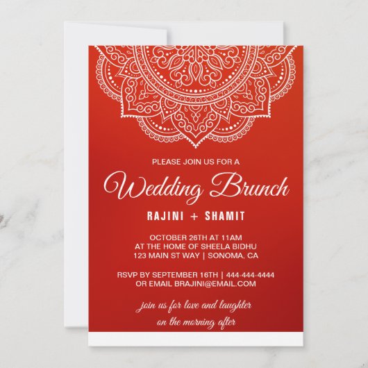 Elegant Crimson White Paisley Wedding Brunch Einladung (Vorderseite)