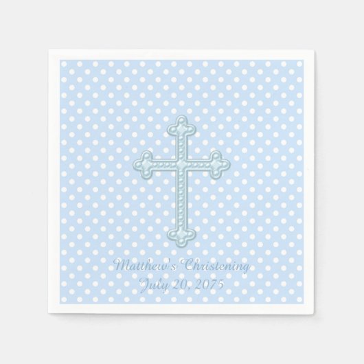 Elegant Cross Blue Christening Serviette (Vorderseite)