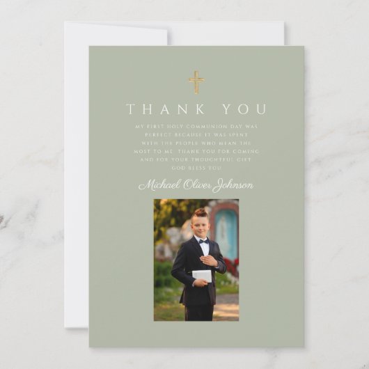 Elegant Cross Boy First Communion Dankeskarte (Vorderseite)