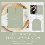 Elegant Cross Boy First Communion Dankeskarte