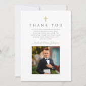 Elegant Cross Boy First Communion Dankeskarte (Vorderseite)