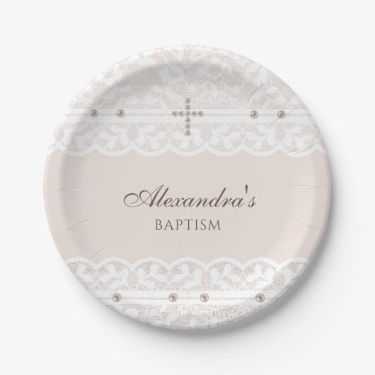 Elegant Cross Christening Christian Baptism Pappteller (Vorderseite)