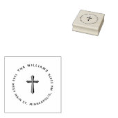 Elegant Cross Christian Family Return Address Gummistempel (Stempel)