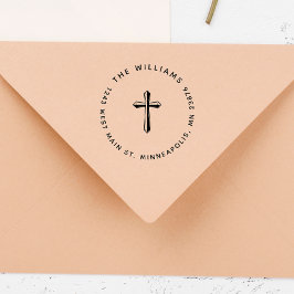 Elegant Cross Christian Family Return Address Gummistempel