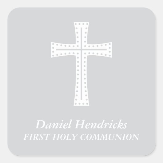 Elegant Cross First Heilige Kommunion Gunst Quadratischer Aufkleber (Vorderseite)