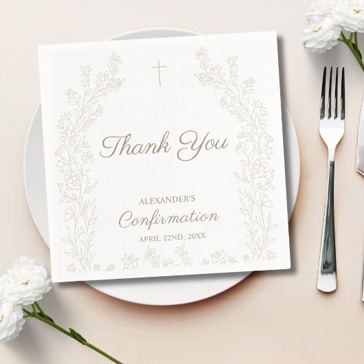 Elegant Cross Floral Confirmation Thank You Serviette