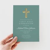 Elegant Cross Foto Boy First Communion Einladung
