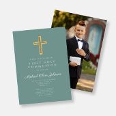 Elegant Cross Foto Boy First Communion Einladung