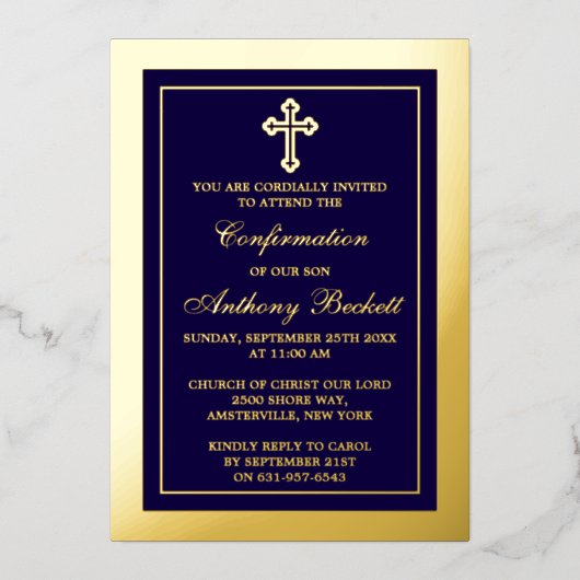 Elegant Cross Heilige Kommunion oder Bestätigung r Folieneinladung (Vorderseite)