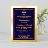 Elegant Cross Heilige Kommunion oder Bestätigung r Folieneinladung (Stehend vorne)