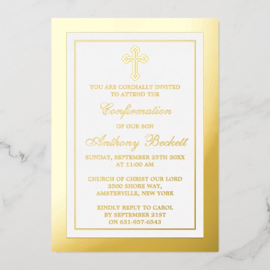 Elegant Cross Heilige Kommunion oder Bestätigung r Folieneinladung (Vorderseite)