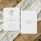 Elegant Cross Sage Bow Watercolor Greenery Baptism Einladung