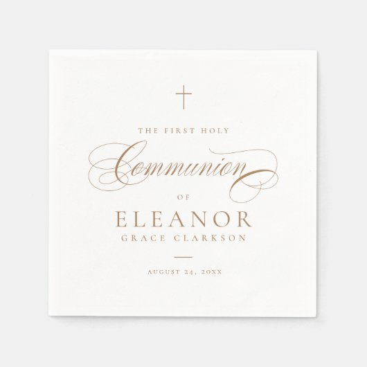 Elegant Cross Script Calligraphy First Communion Serviette (Vorderseite)