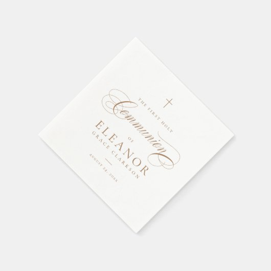Elegant Cross Script Calligraphy First Communion Serviette (Ecke)